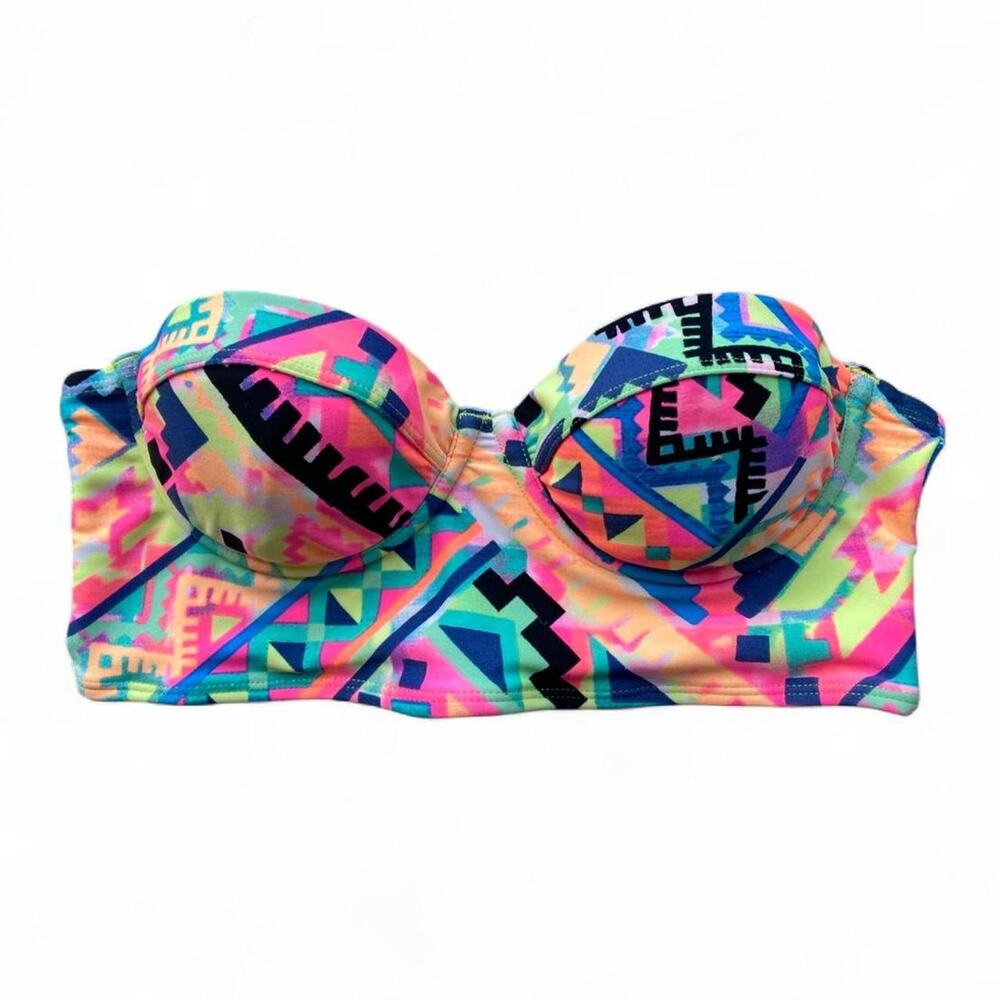 Multi colored aztec geometric print bikini top, size XS